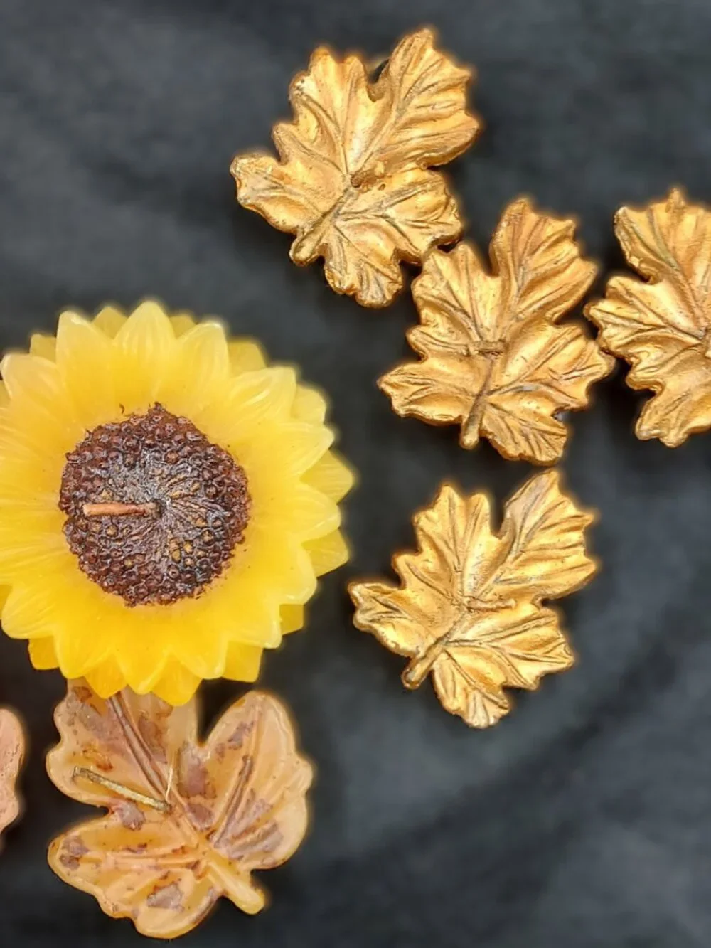 Vintage Fall Decor Bright Yellow Sunflowers & Fall Leaves Candles Set of 8